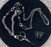 Scissors Lanyard - Silver with Black and Purple Smoke Beads
